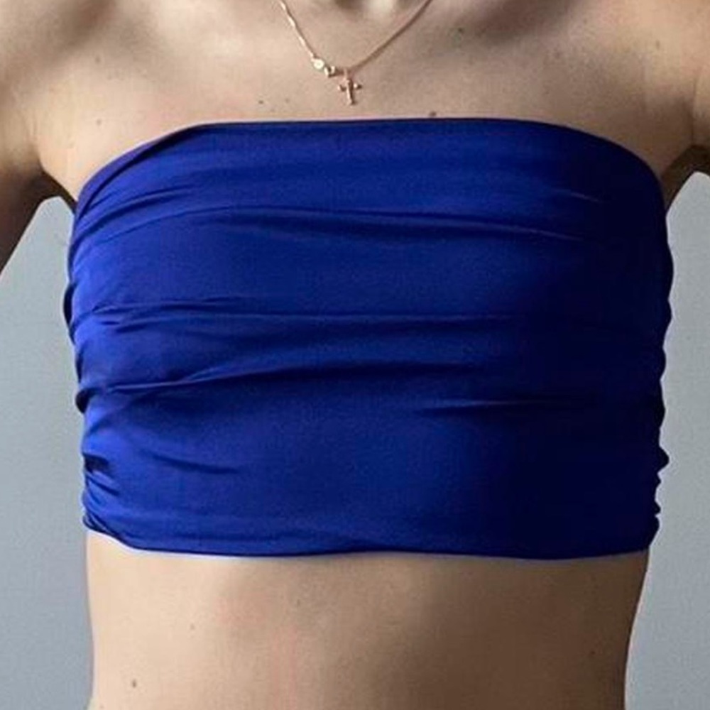 Free people bandeau blue silky top